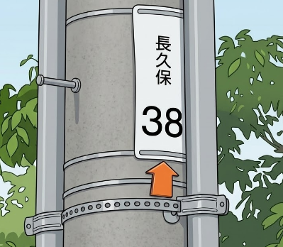 Chugoku GeoGuessr guide image showing Orange climbing marker on utility pole