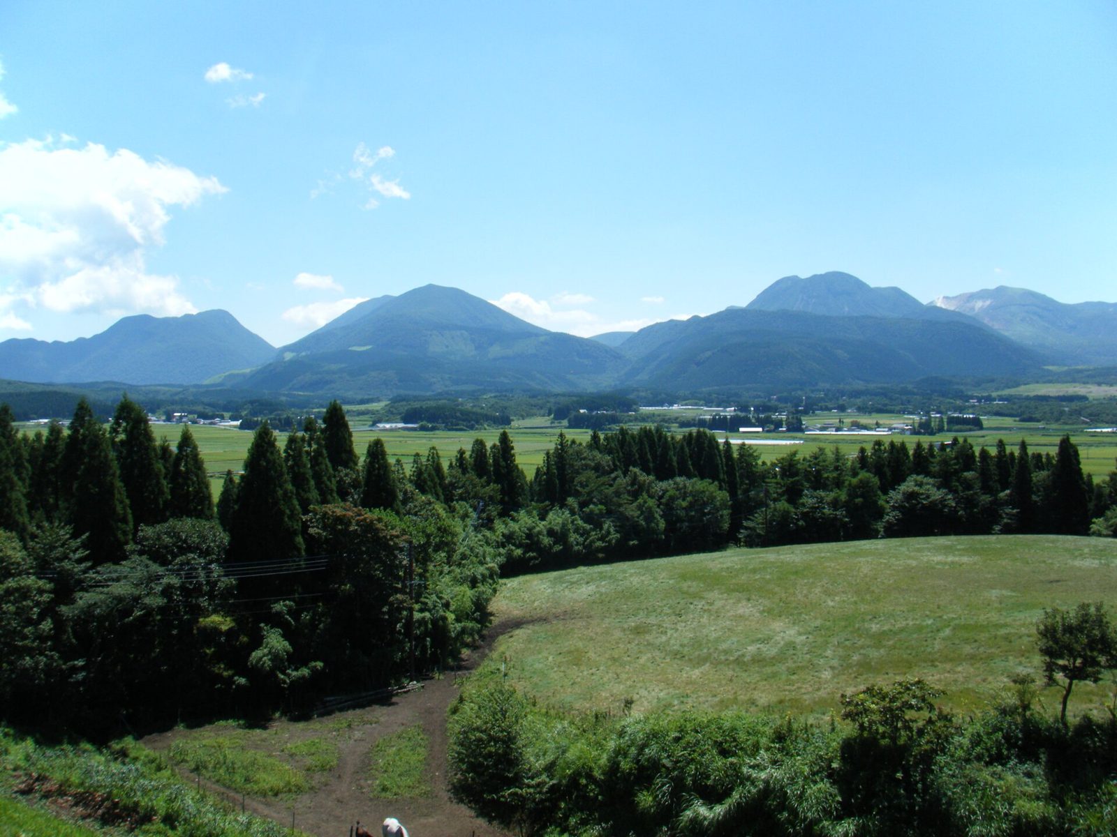 半田高原の草原とくじゅう連山（大分県）