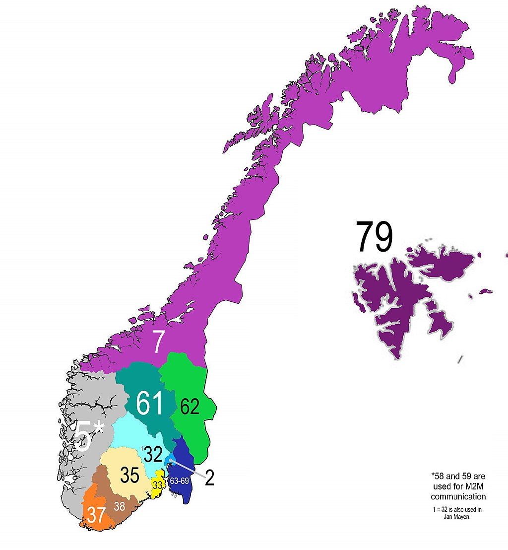 ノルウェーの市外局番の分布